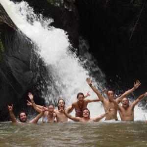 Tour group at waterfall